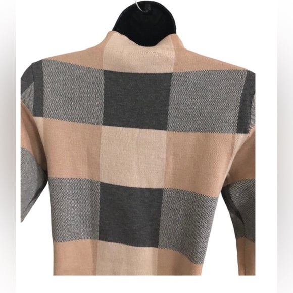 Charcoal grey tan beige checkered mock‎ neck sweater knit dress size large new - Picture 5 of 13